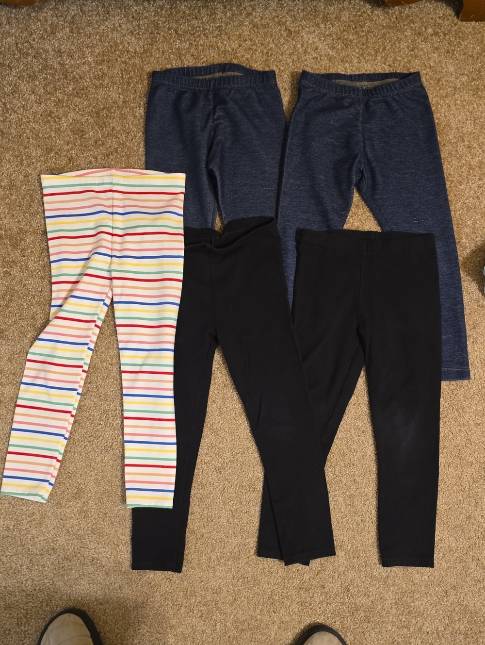 Kids Stretchy Leggings Pack - Navy, Black & Multicolor Stripe